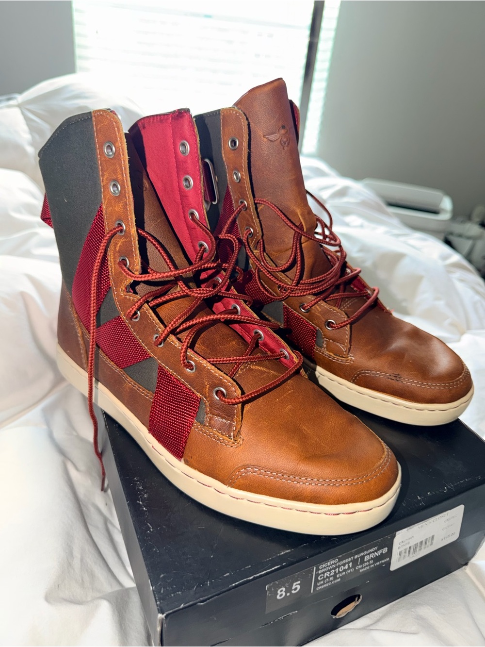 Creative Recreation Cicero High Top Sneakers Men’s 8.5 Brown Burgundy Leather